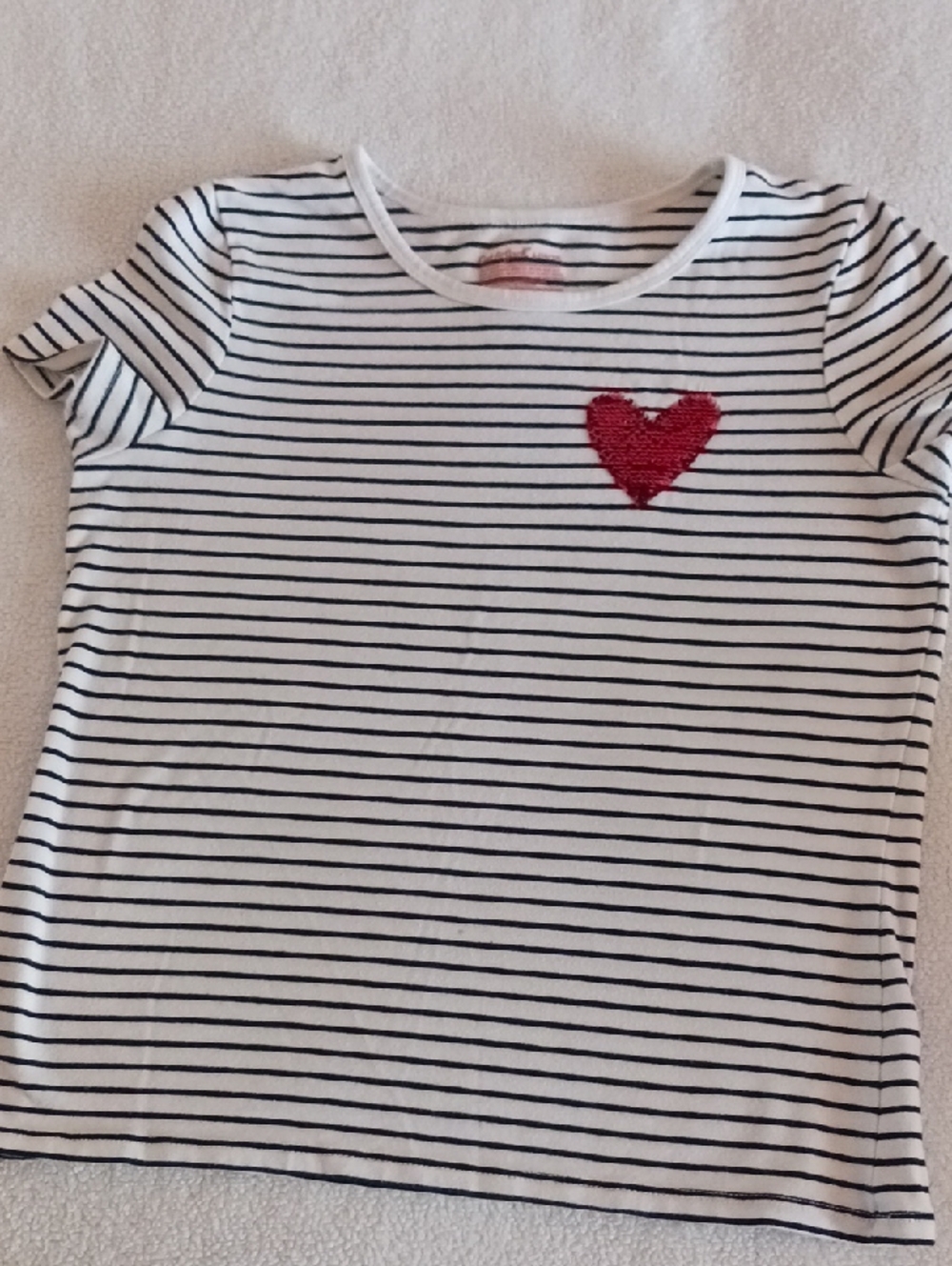 Cat & Jack White & Black Striped Tee with Red Heart